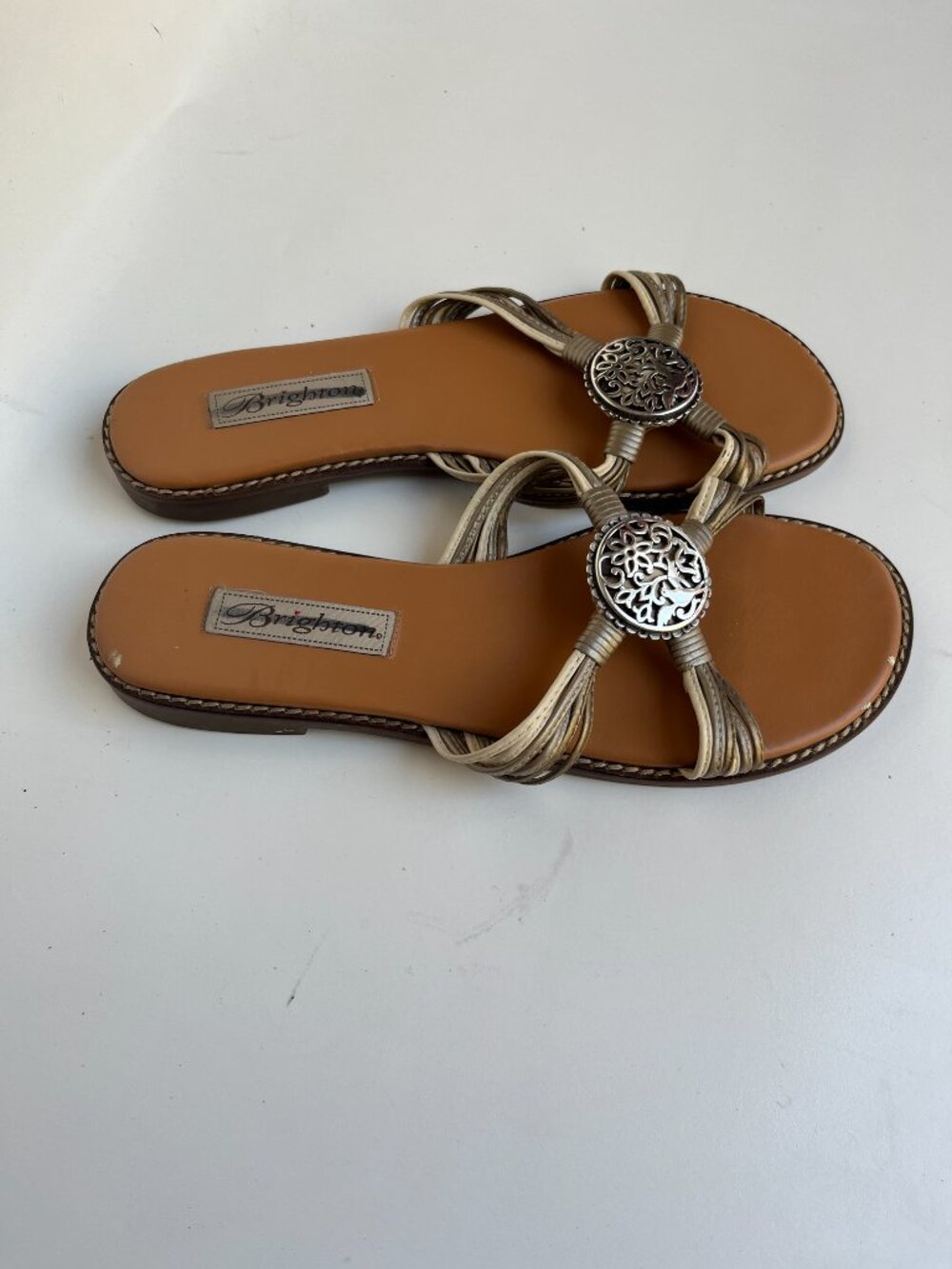 Brighton Metallic Gold Braided Toe-Post Sandals - Gold